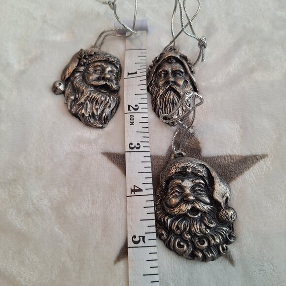 Set of 3 Heavy Metal Detailed Santa‎ Head Ornaments Silver Color St Nicholas - Picture 6 of 6